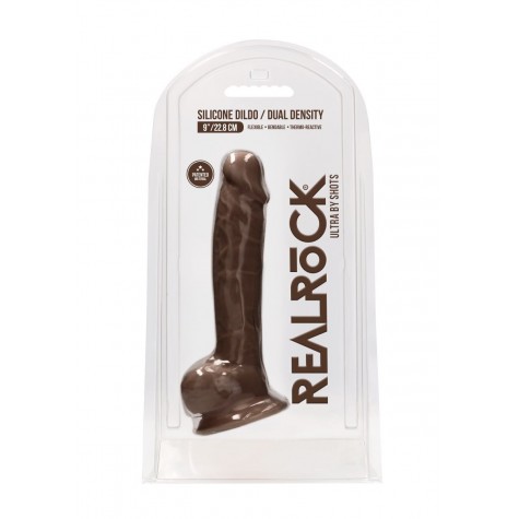 Коричневый фаллоимитатор Silicone Dildo With Balls - 22,8 см.